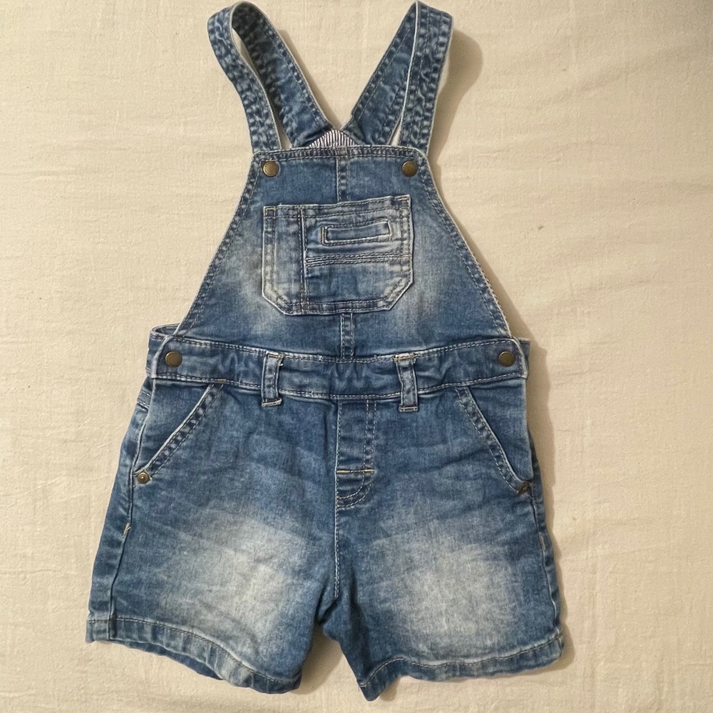 Mayoral Kids 18 Months Denim Blue Jean Shortall Overalls Distressed Wash
